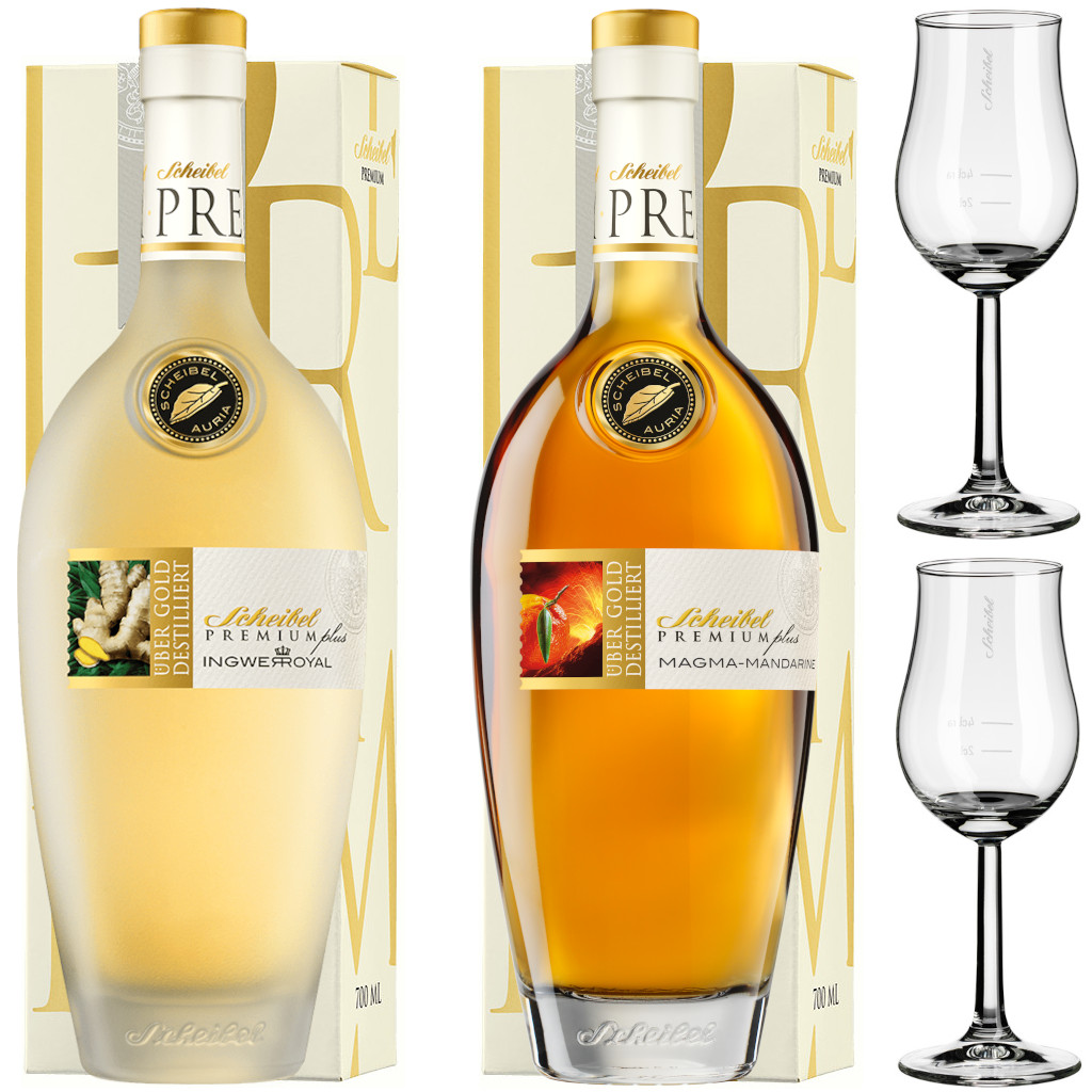 Scheibel Sparset 6 Ingwer-Royal Magma-Mandarine 2 Aroma-Gläser 2 edle Hüllen 6-teilig 40% Vol. (2x 0,7l)