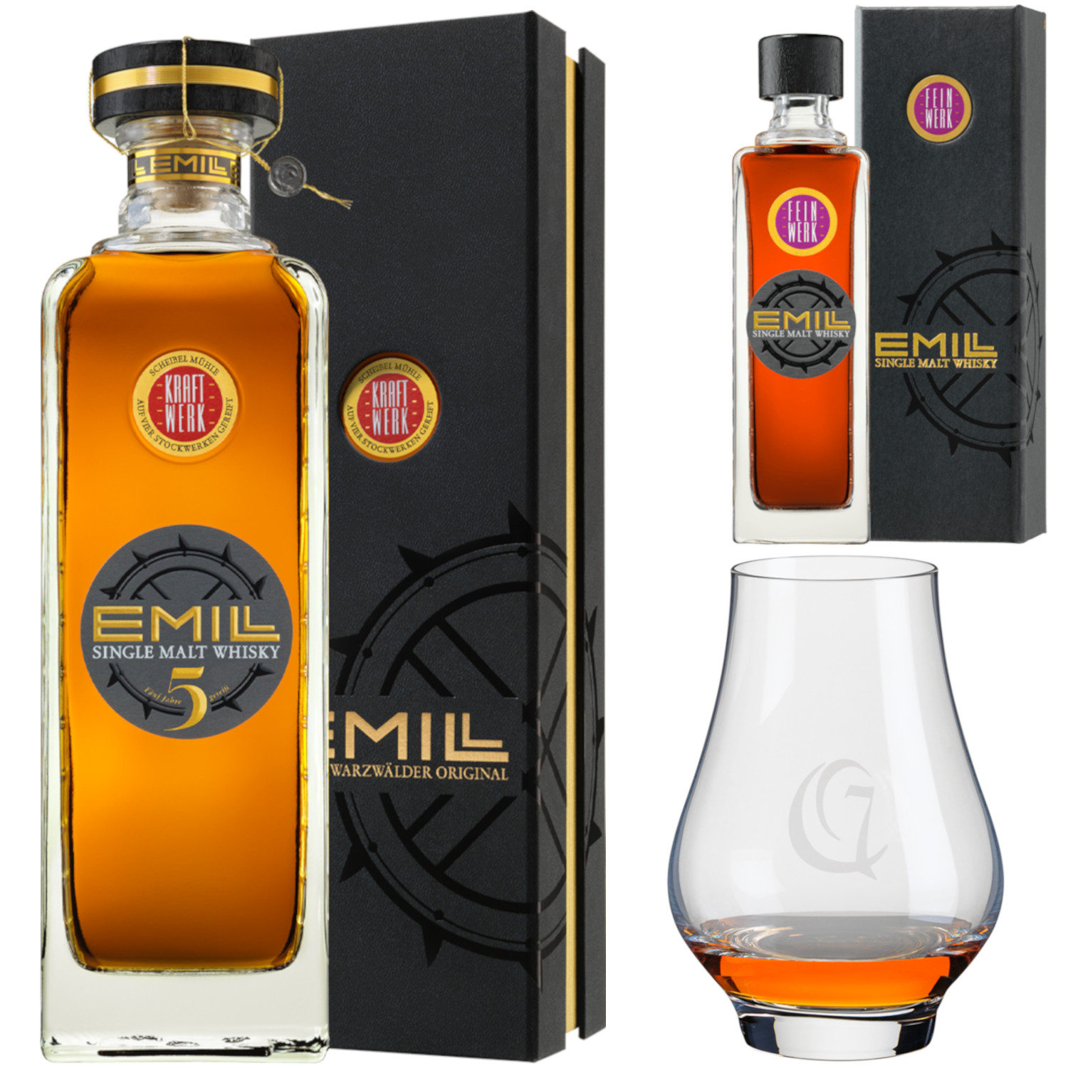 Scheibel Kraftwerk Whisky Aktion inkl. Nosing-Glas + Feinwerk mini 5-teilig