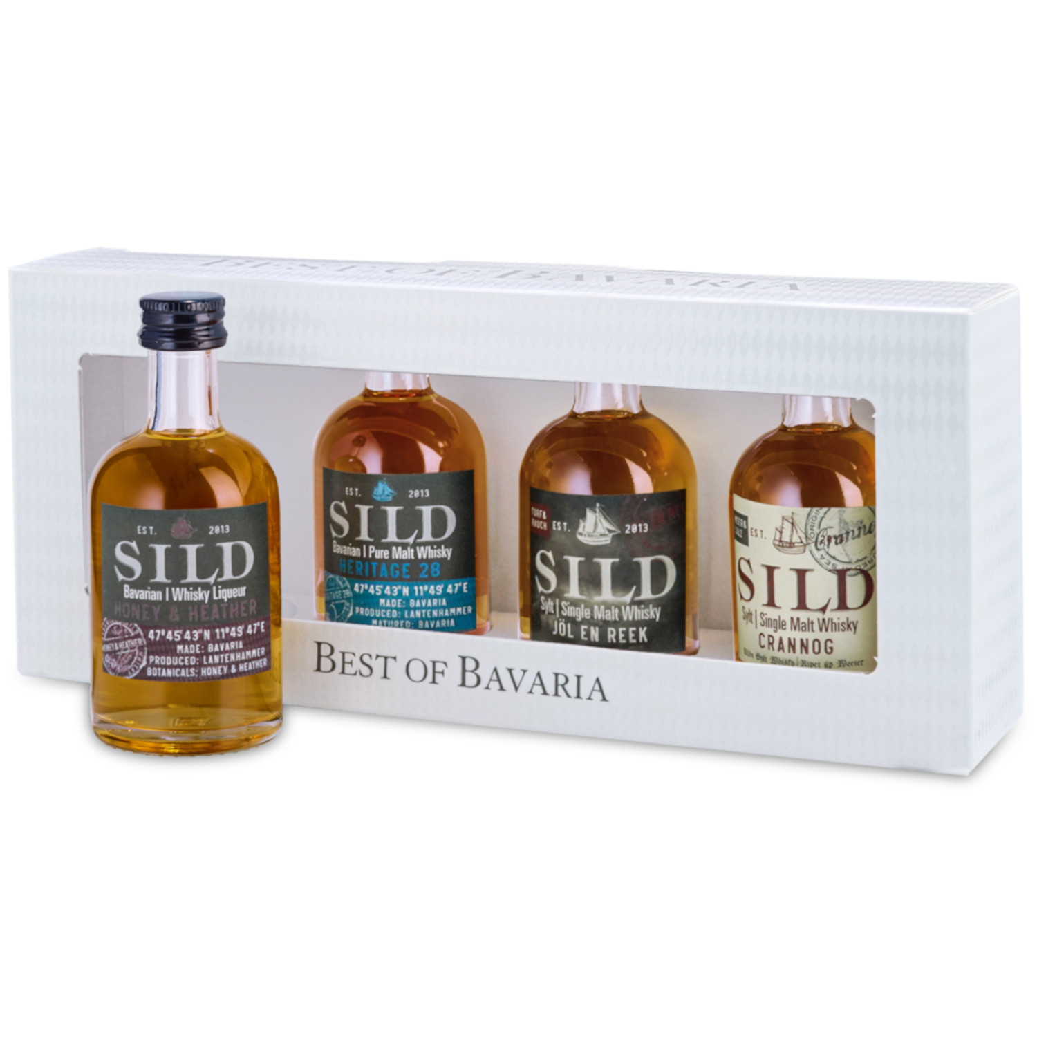 Lantenhammer BEST OF BAVARIA - SILD WHISKY: Crannog 48 %, Jöl en Reek 42 %, Heritage 28 42 %, Honey & Heather Liqueur 32 %
